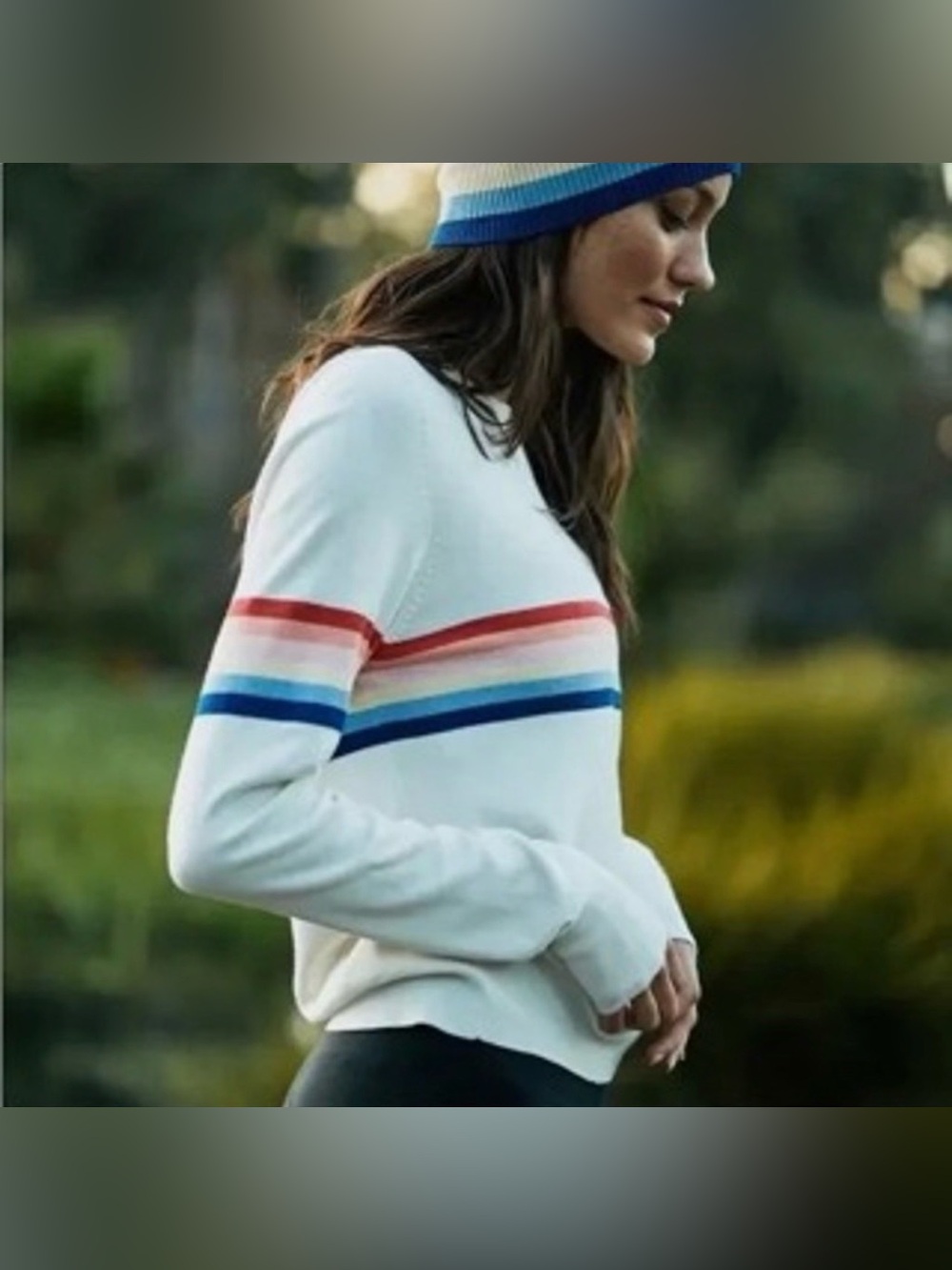 NWOT Spiritual Gangster x Madeleine Thompson Rainbow Stripe Knit Sweater - Picture 3 of 16